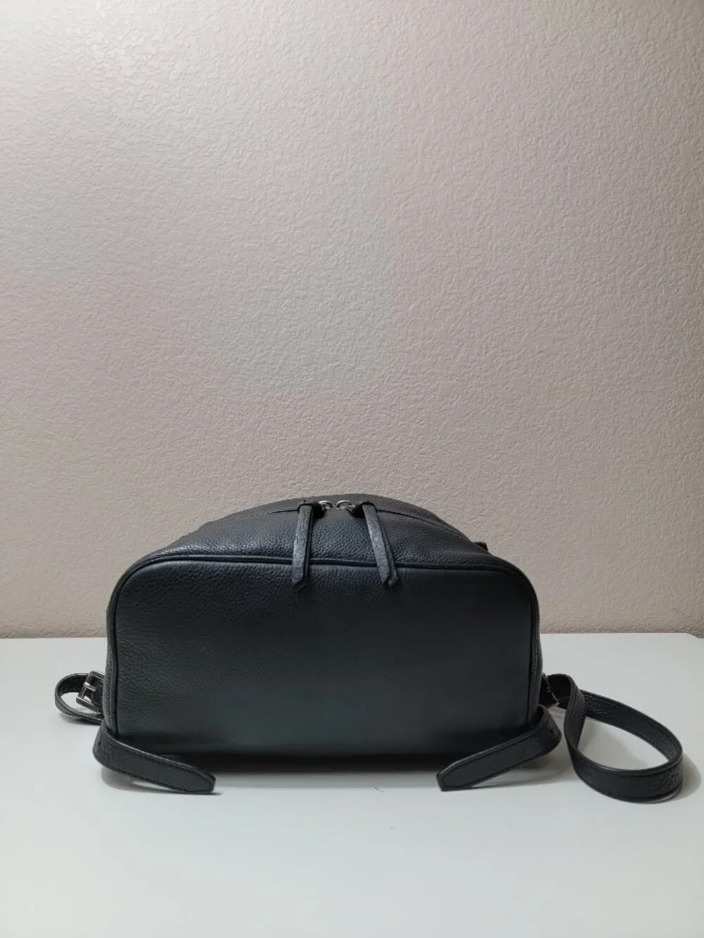 Michael Kors Rhea Medium Black Pebbled Leather Backpack Bag Silver 30S5SEZB1L